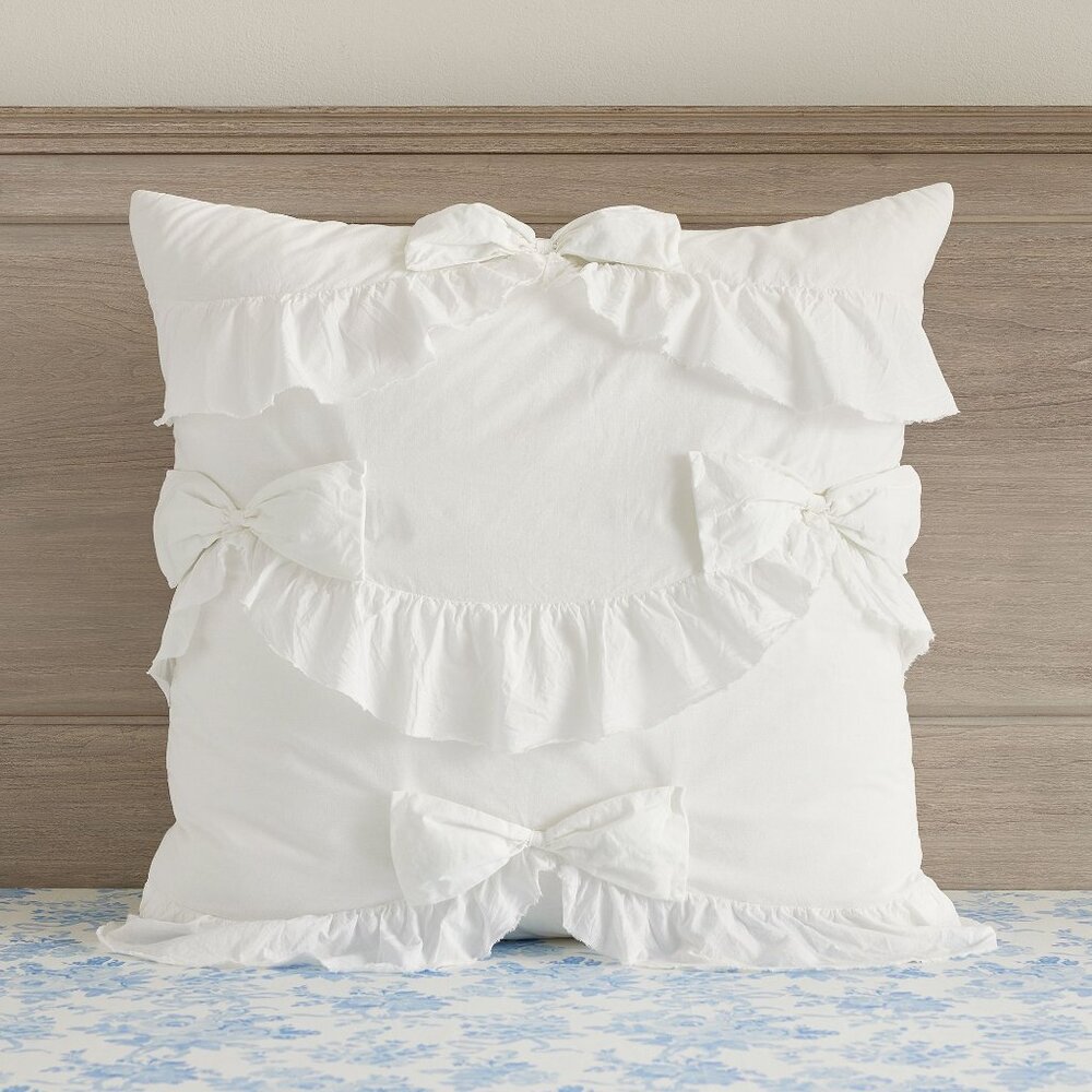 LoveShackFancy x Pottery Barn Ruffle Bow EURO Square Sham Pillow Cover Ivory New